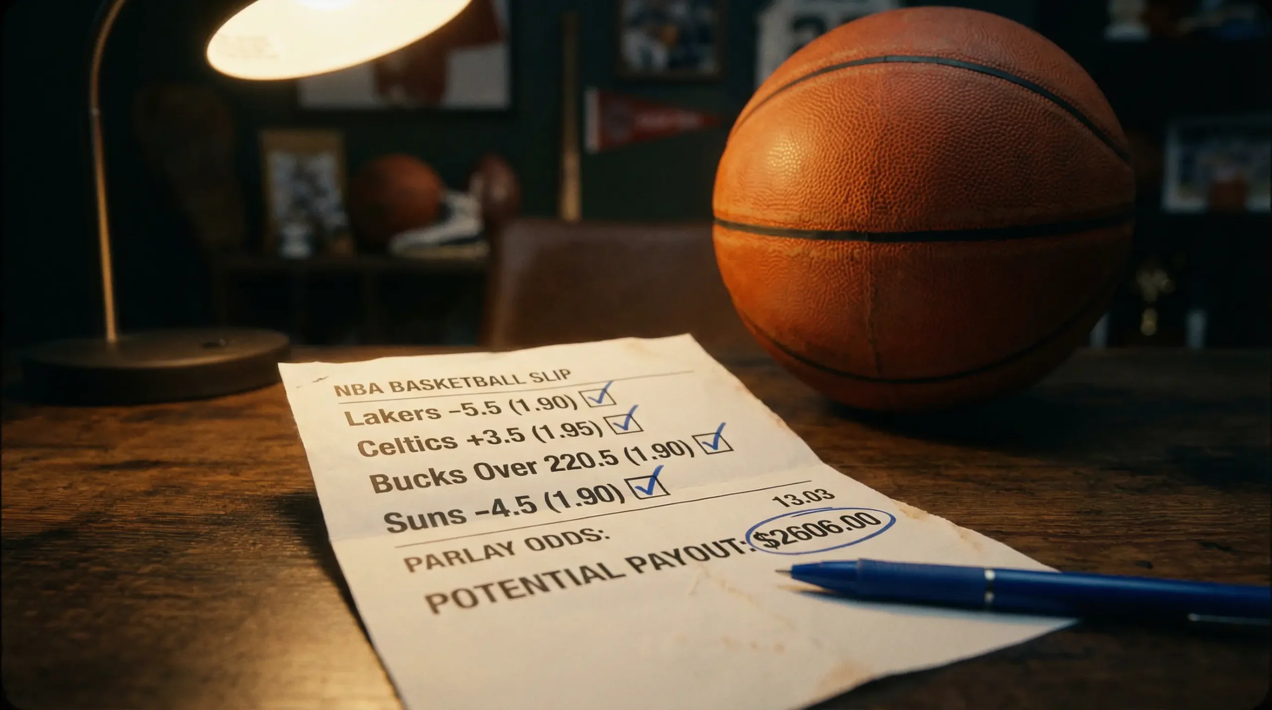 Boletim de apostas combinadas de basquetebol com varias selecoes e odds multiplicadas