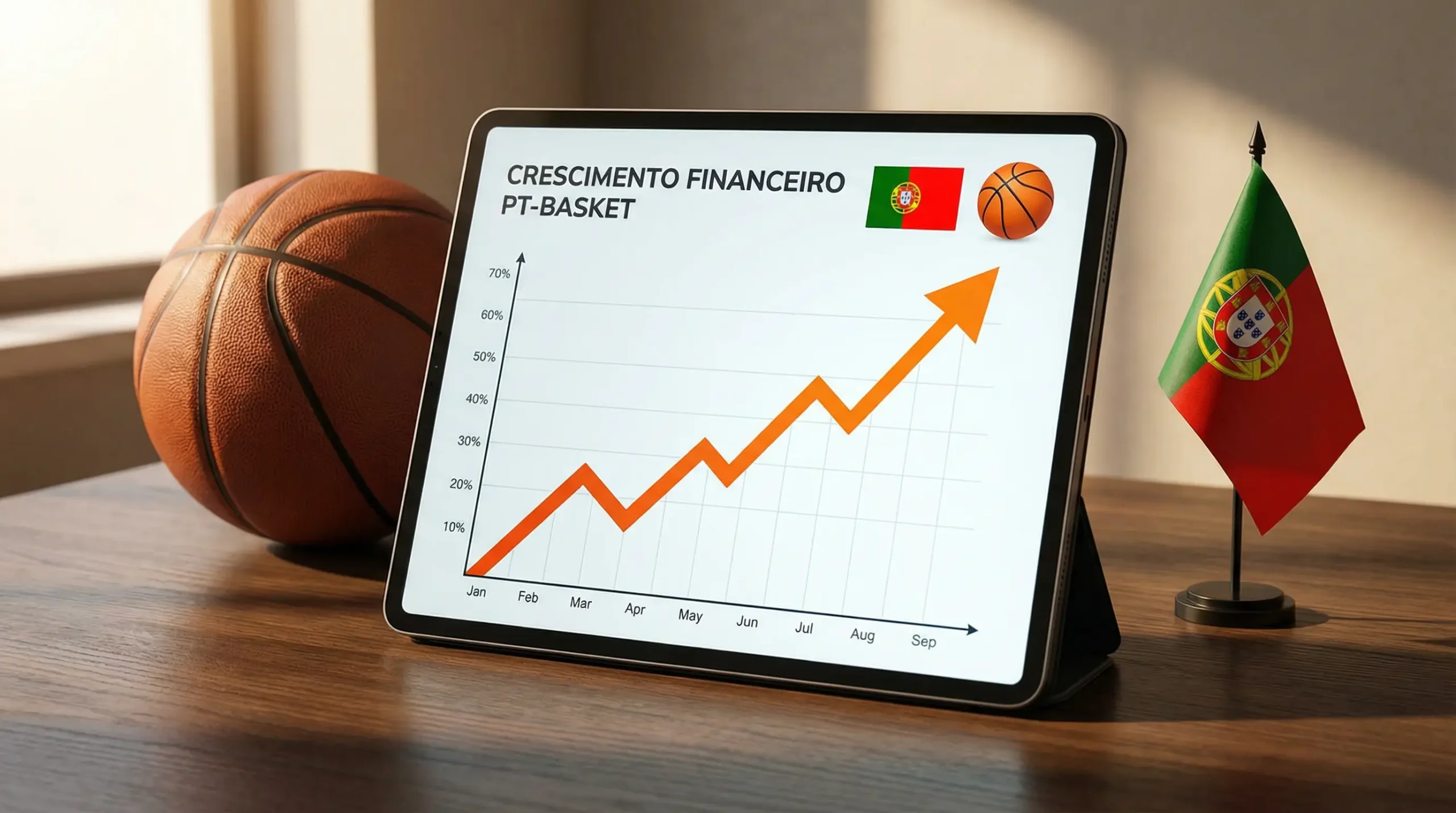 Grafico de crescimento do mercado de apostas desportivas em Portugal com bandeira portuguesa