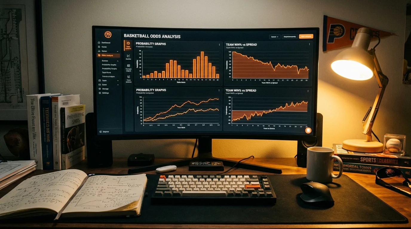 Ecra de analise de odds de basquetebol com graficos de probabilidade e valor esperado